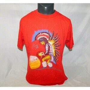 Vintage Native Theme printed graphic Red Spirt T Shirt Mens L Eagle Sun Tribal